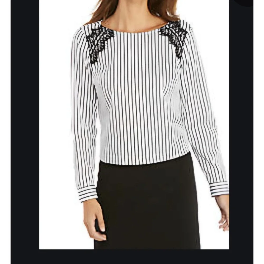 The Limited Y2K Long Sleeve XS Striped Career Top NEW $79 Lace Black White - Picture 4 of 7